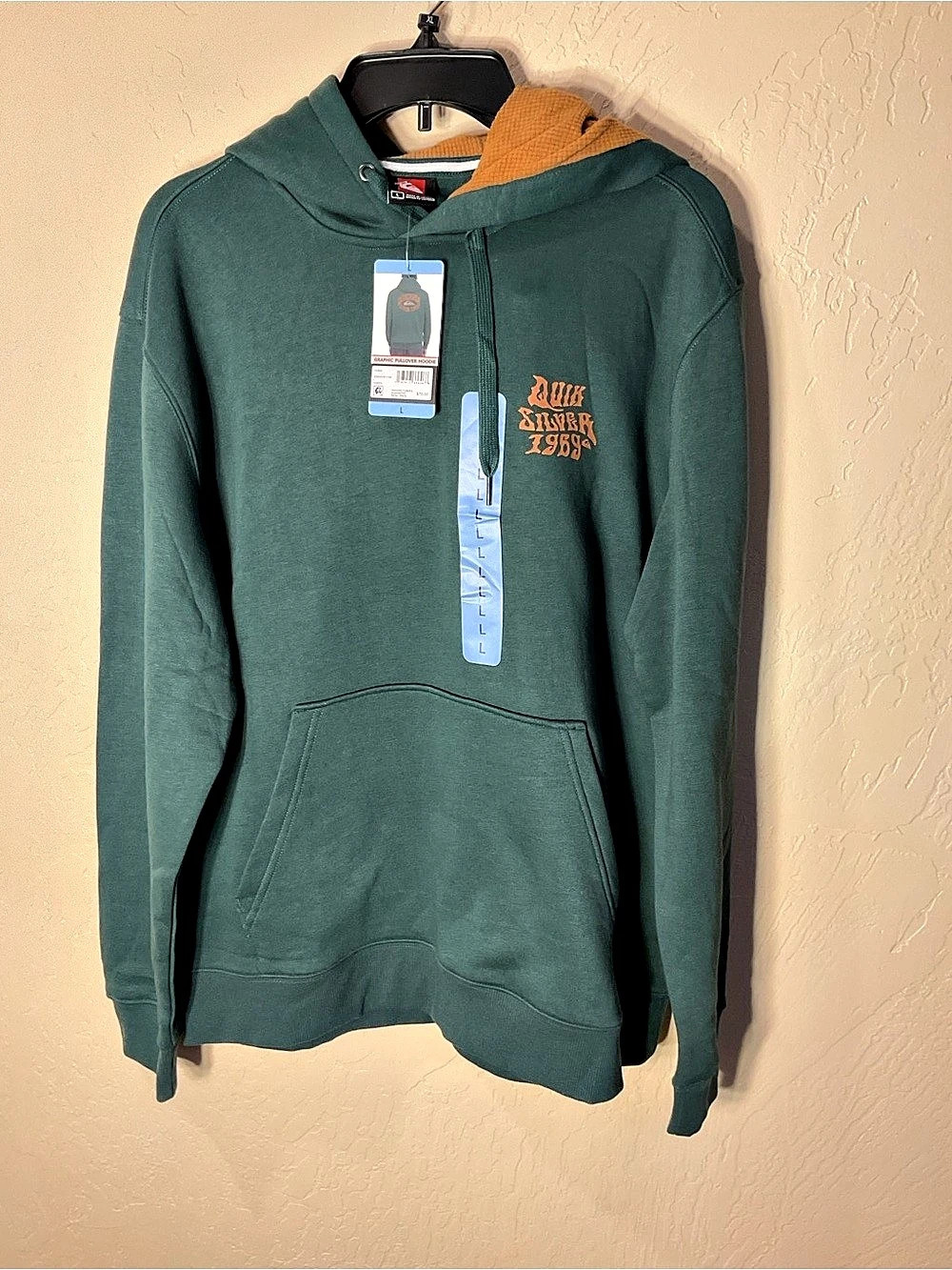 Quiksilver Graphic Pullover Hoodie Green & Orange Large